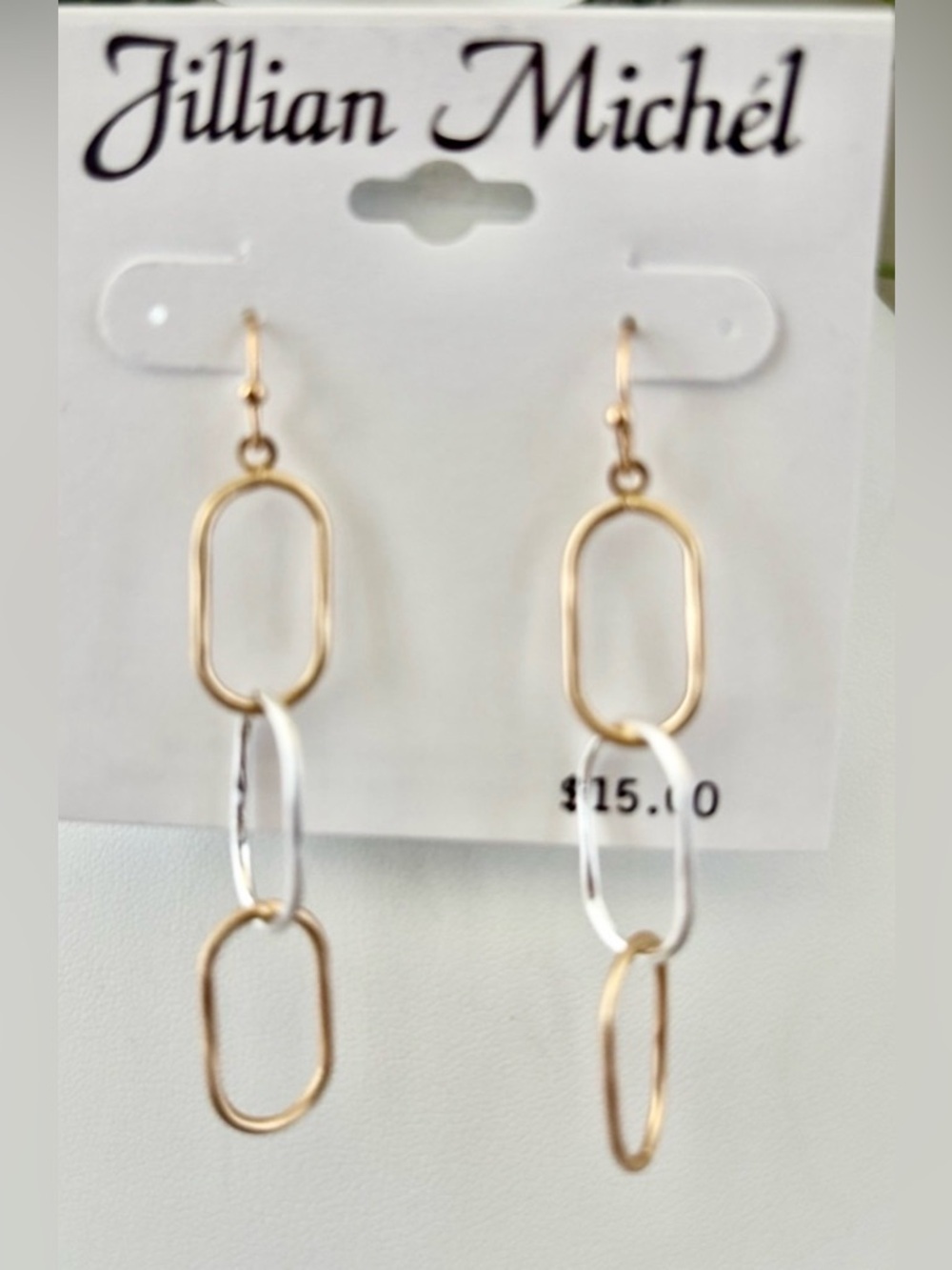Jillian Michel triple rounded rectangle silver tone & goldtone ,dangle,fish hook